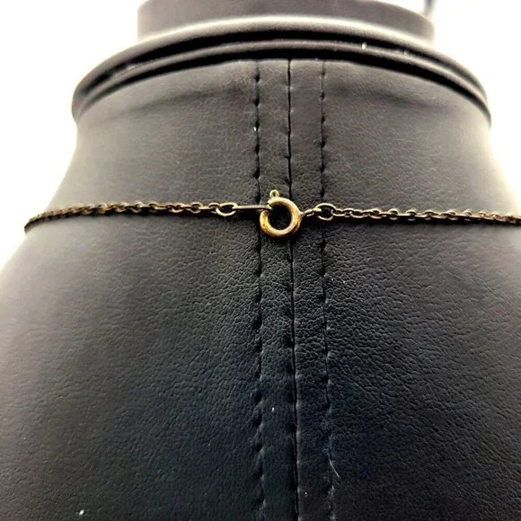 Vintage-Style Bronze Necklace Pink Pearl Accents & Ornate Central Pendant 16" - Picture 5 of 5